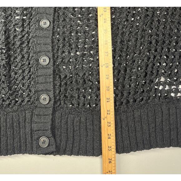 J Crew Montauk Relaxed Cardigan Sweater Womens 2X Black Open Knit Button V Neck - Picture 6 of 13